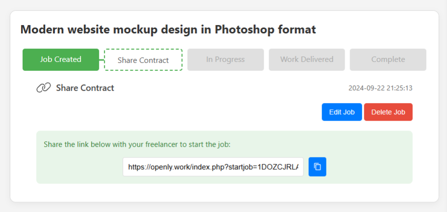 Screenshot showing 'start job' link